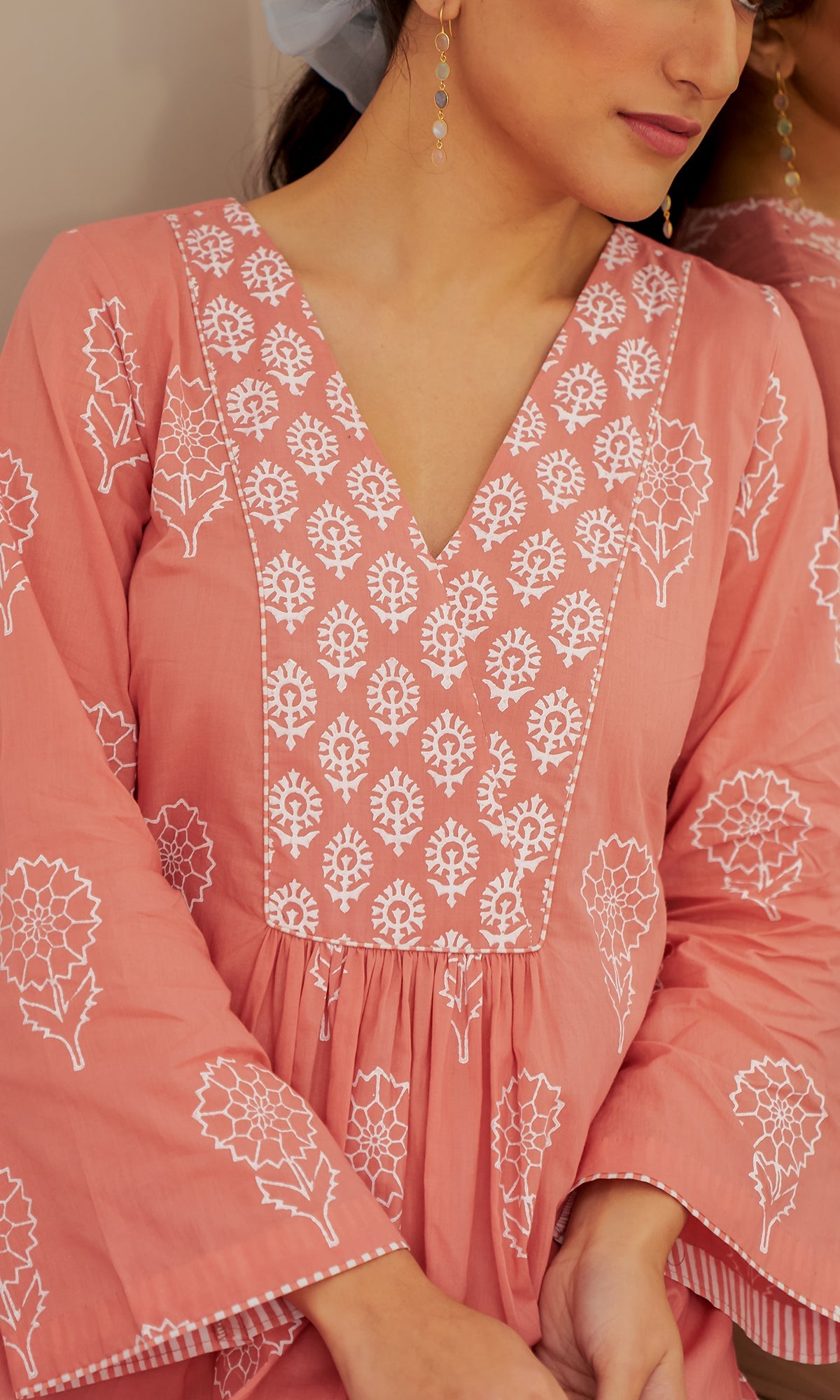 DAISY 2 PINK FLORAL PRINTED KURTA WITH PALAZZO AND SCARF- SET OF 3