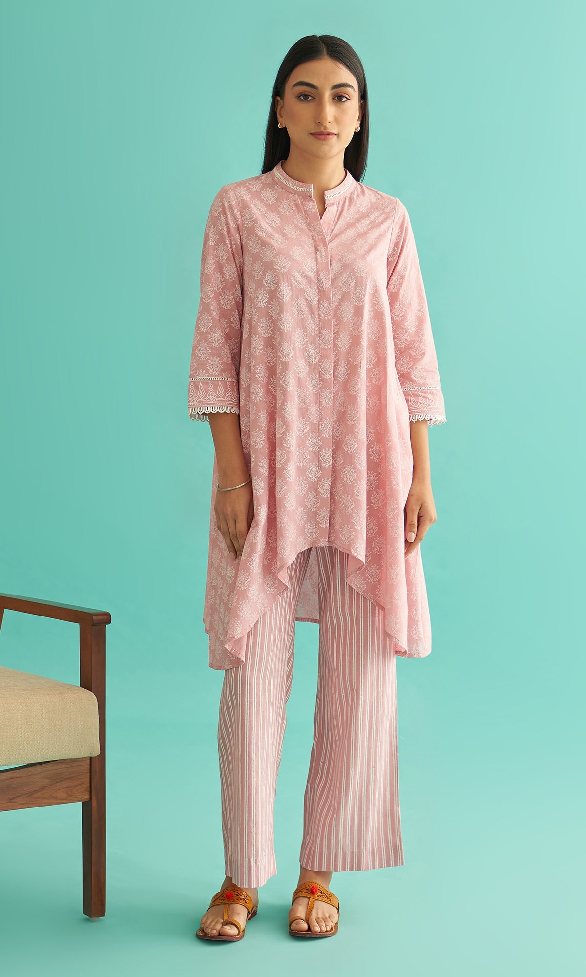 Daisy Vol 3 - Dusty Pink Hand Block Printed Asymmetrical Shirt Set of 2