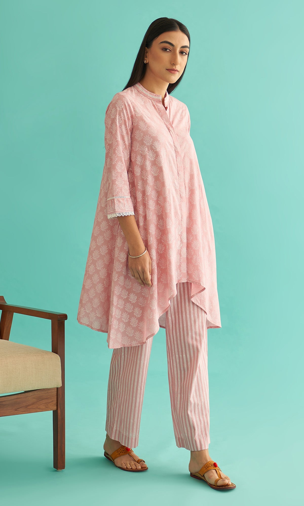 Daisy Vol 3 - Dusty Pink Hand Block Printed Asymmetrical Shirt Set of 2