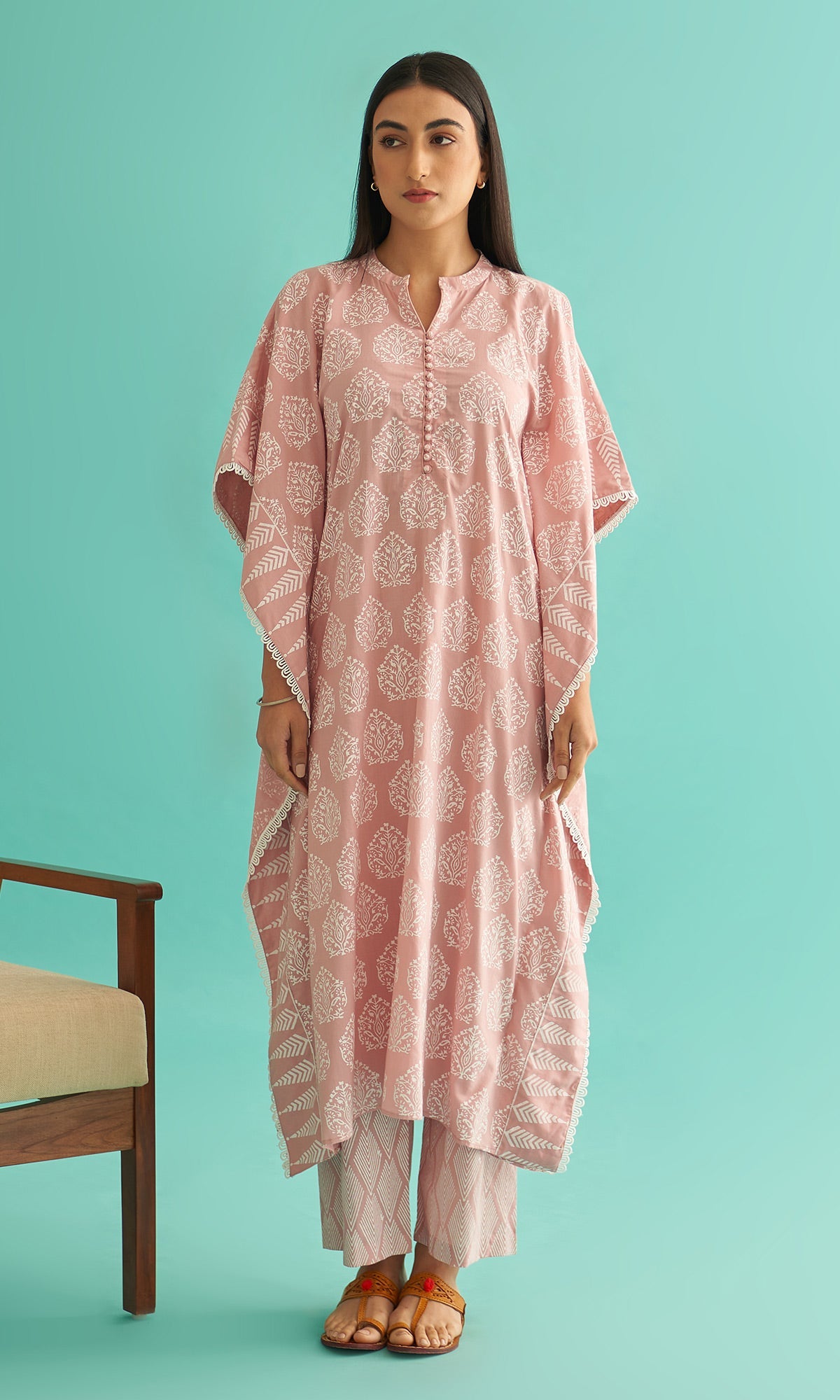 Daisy Vol 3 - Dusty Pink Hand Block Printed Kaftan Set of 2