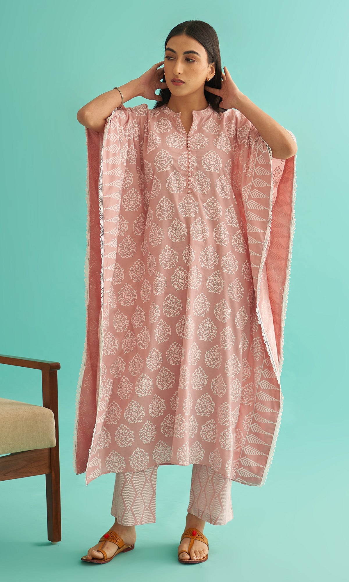 Daisy Vol 3 - Dusty Pink Hand Block Printed Kaftan Set of 2