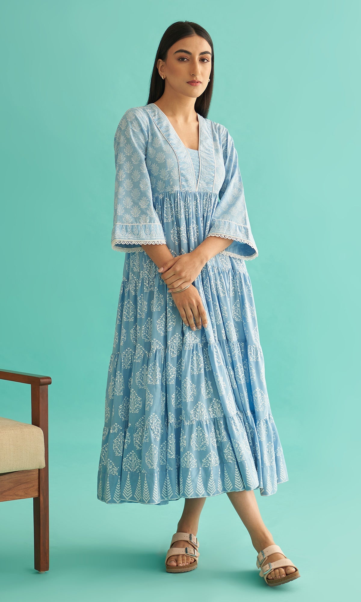 Daisy Vol 3 - Powder Blue Hand Block Printed Tiered Dress