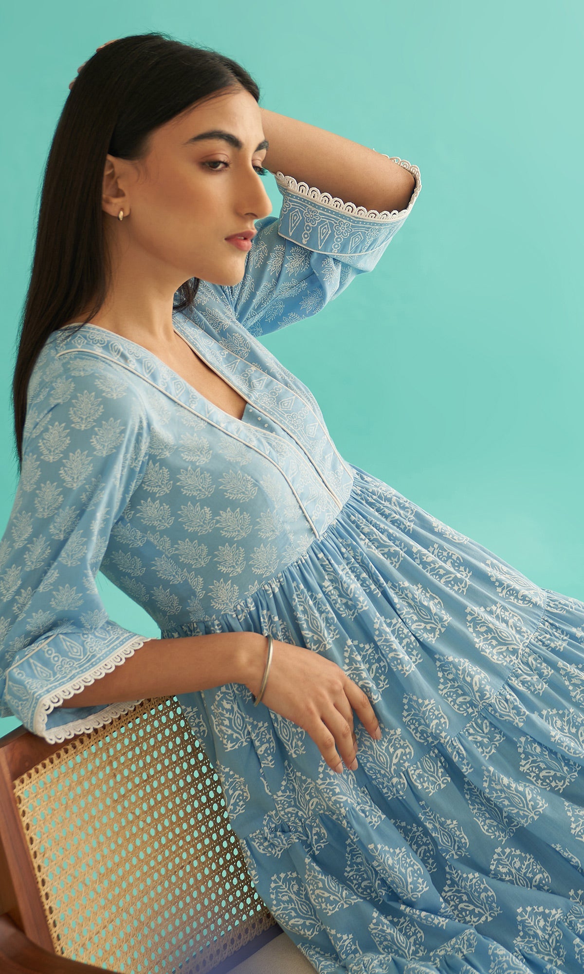 Daisy Vol 3 - Powder Blue Hand Block Printed Tiered Dress