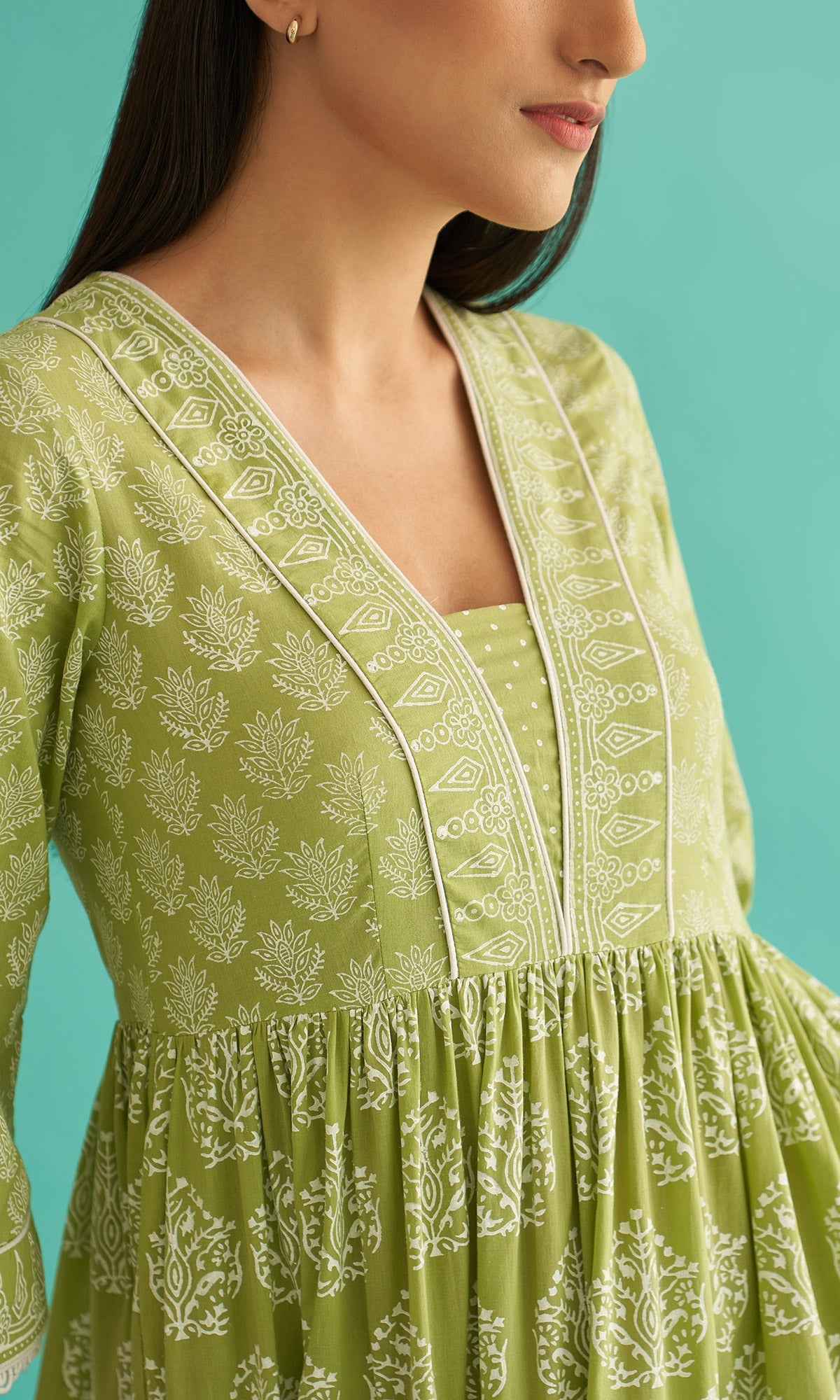 Daisy Vol 3 - Pista Green Hand Block Printed Tiered Dress