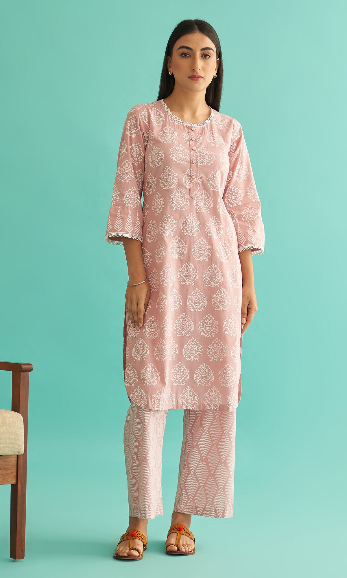 Daisy Vol 3 - Dusty Pink Hand Block Printed Straight Kurta Set of 2
