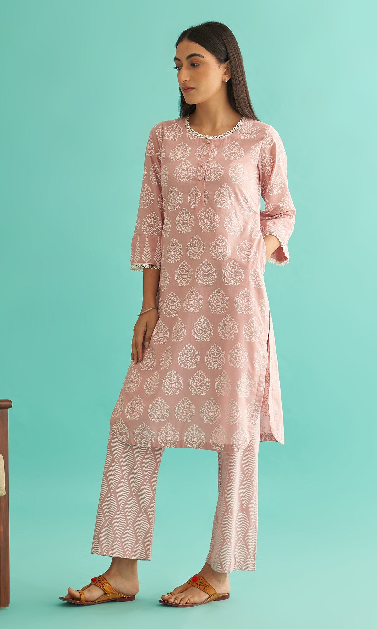 Daisy Vol 3 - Dusty Pink Hand Block Printed Straight Kurta Set of 2
