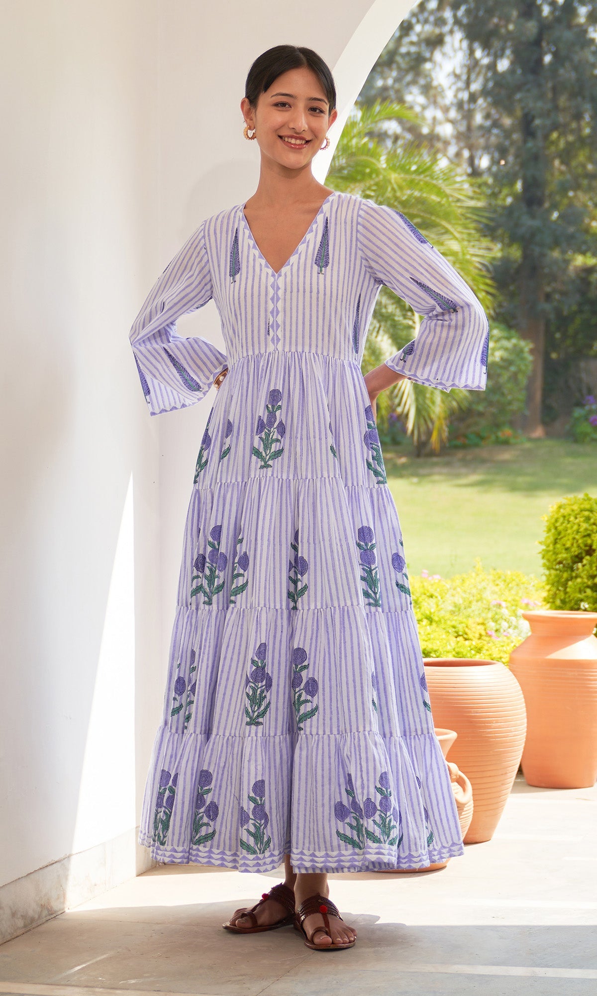 Iris Cotton Lilac Stripe Boota Gathered Dress