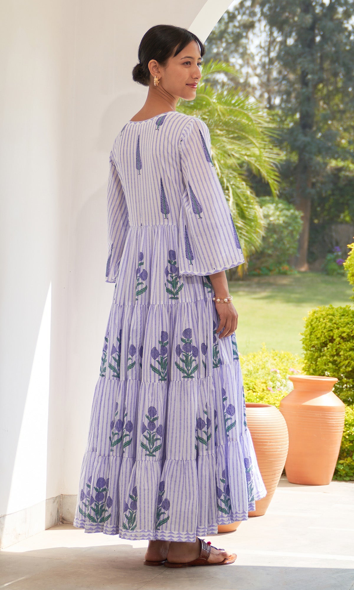 Iris Cotton Lilac Stripe Boota Gathered Dress