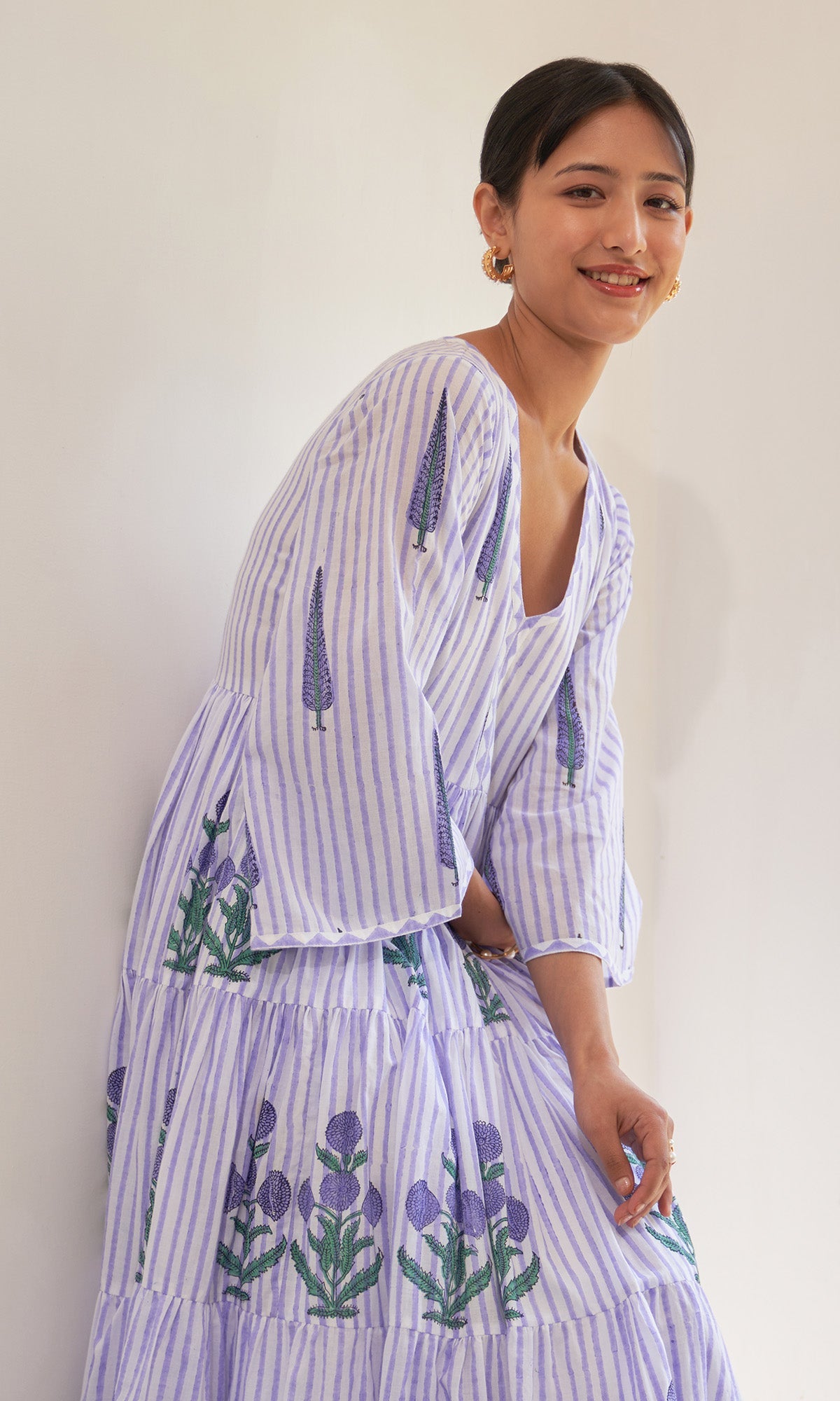 Iris Cotton Lilac Stripe Boota Gathered Dress