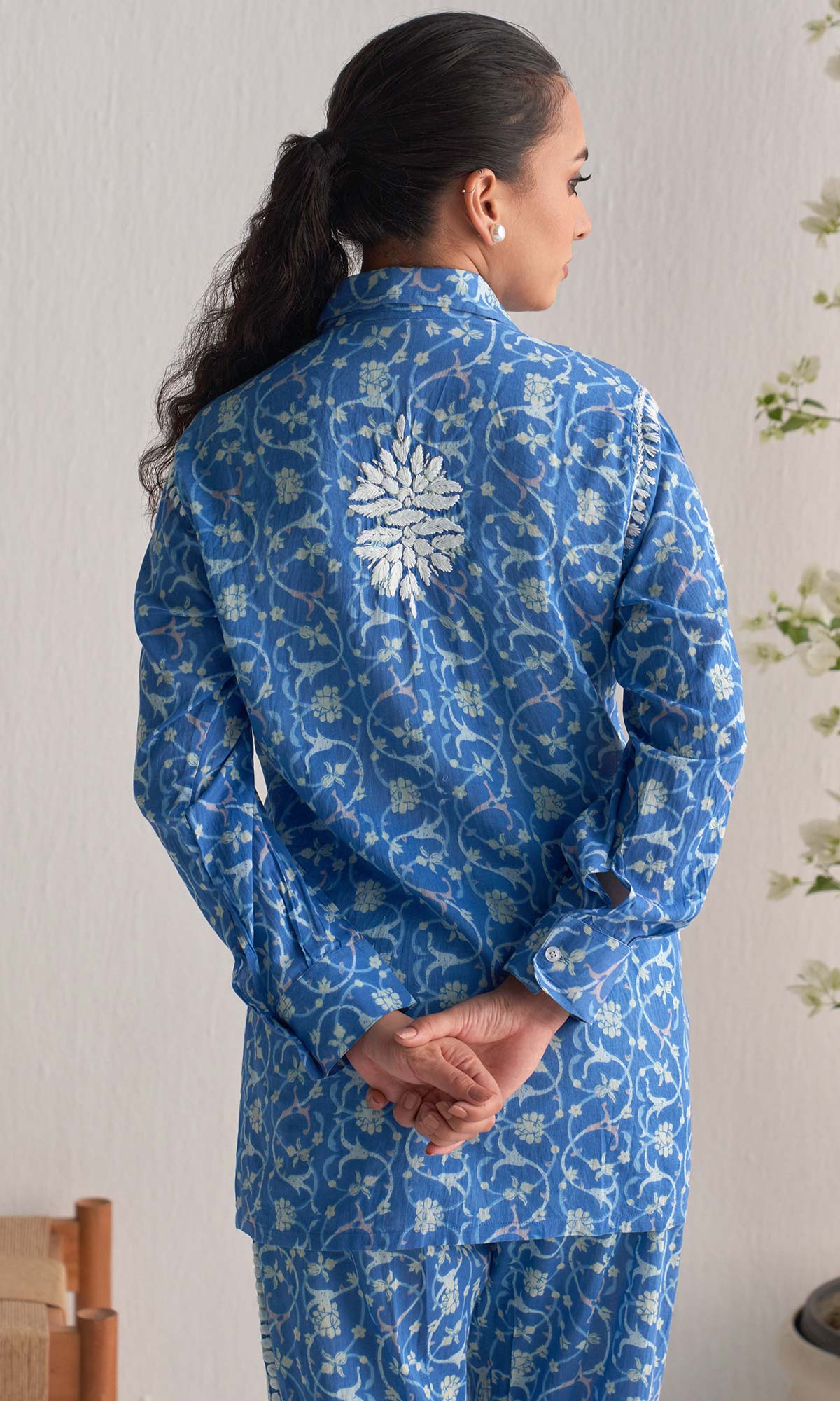 Handcrafted Chikankari Blue Printed Co-ord Set