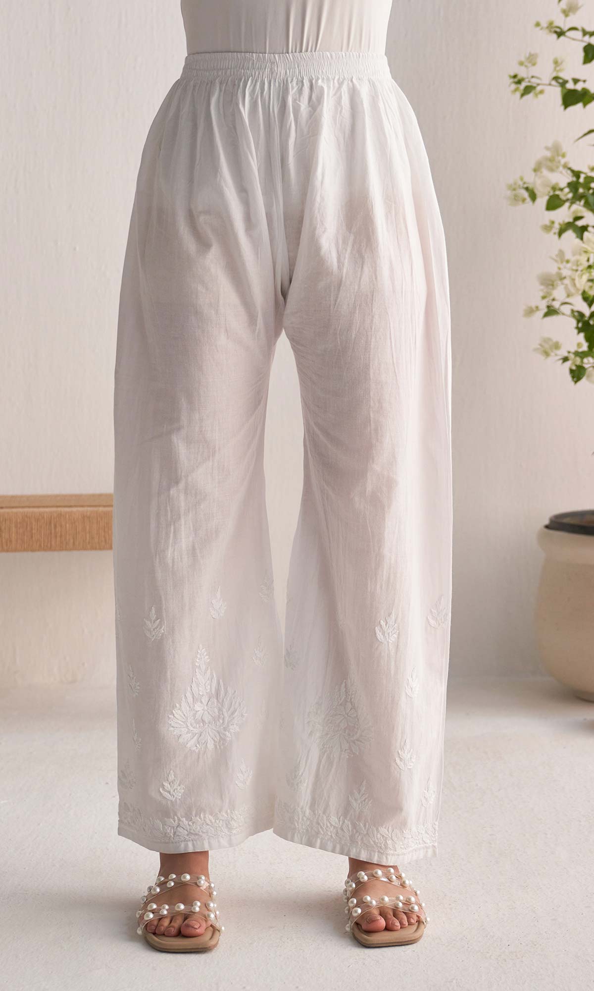Handcrafted Chikankari White Palazzo
