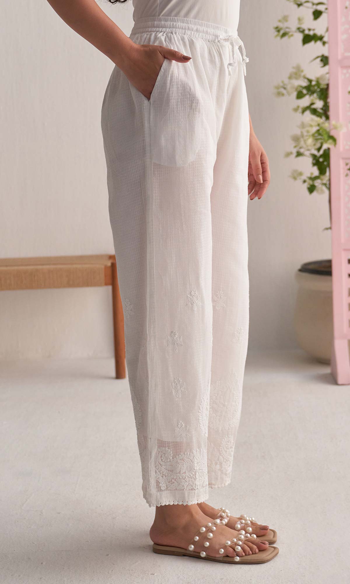 Handcrafted Chikankari White Palazzo