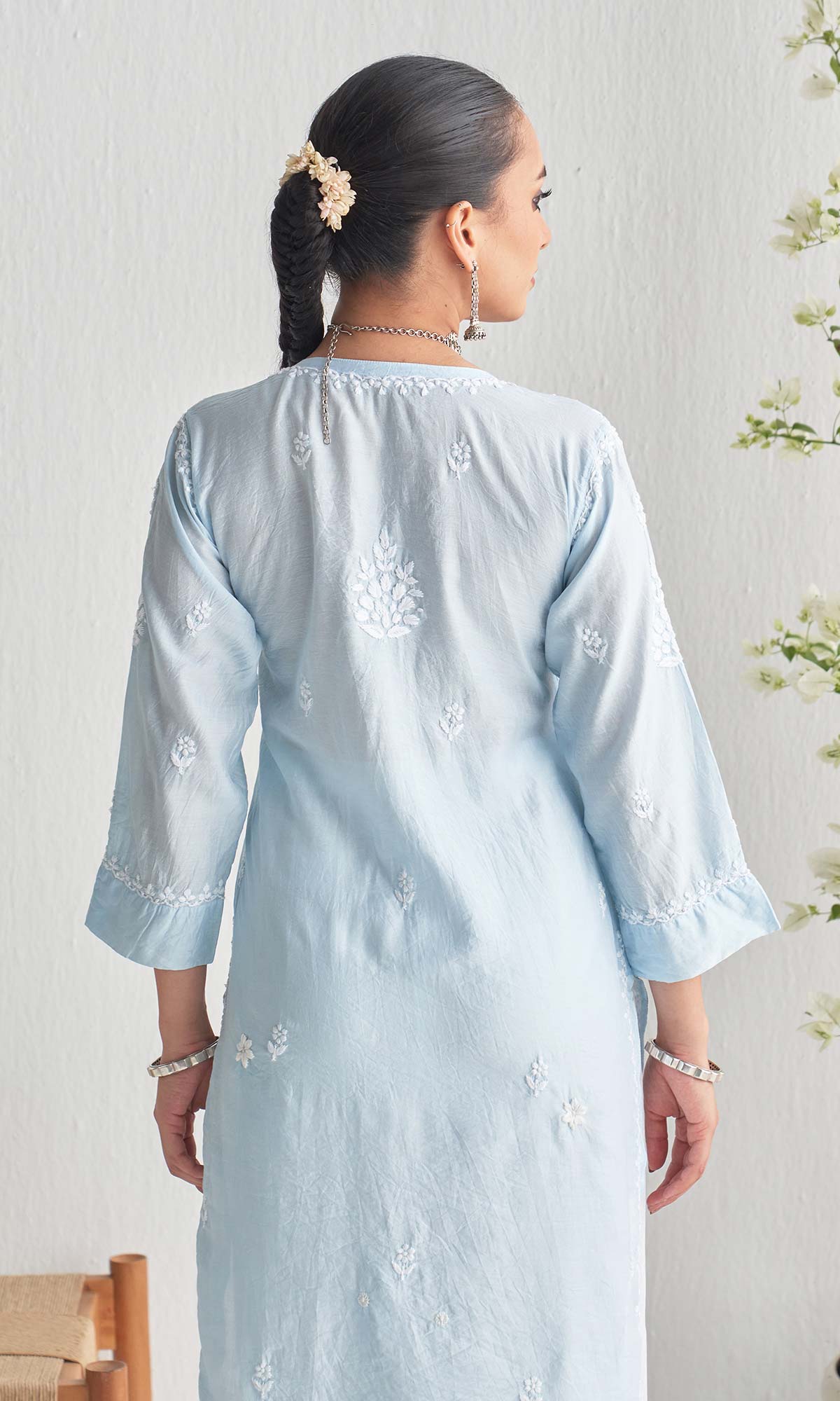 Handcrafted Chikankari Blue Straight Kurta