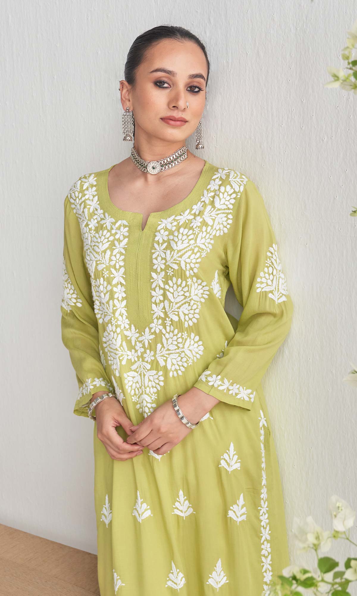 Handcrafted Chikankari Green Straight Kurta