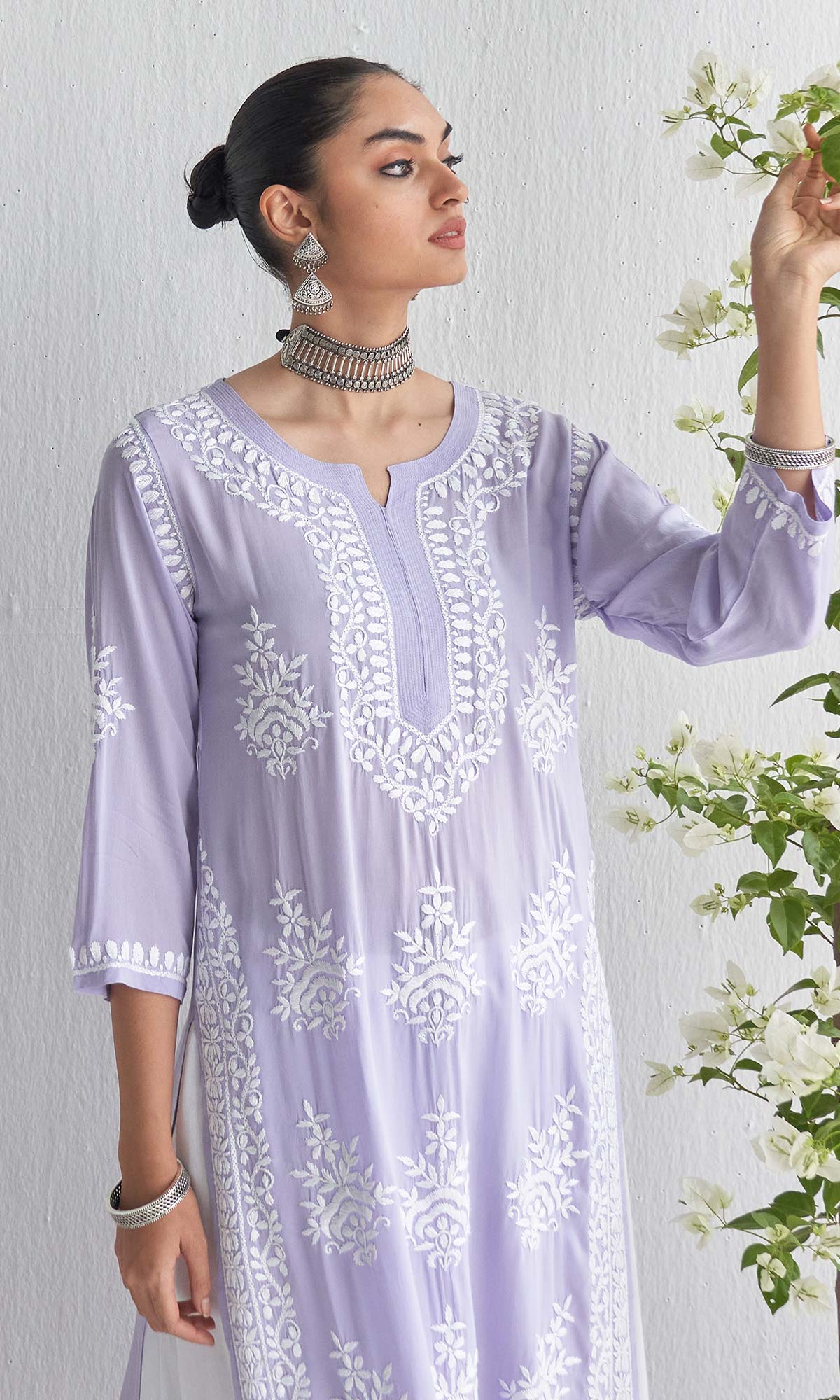 Handcrafted Chikankari Purple Straight Kurta