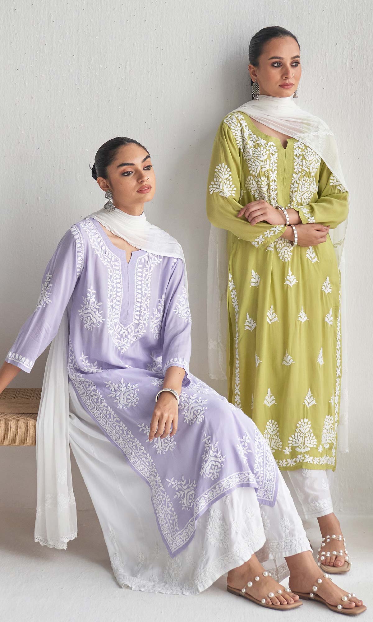 Handcrafted Chikankari Purple Straight Kurta