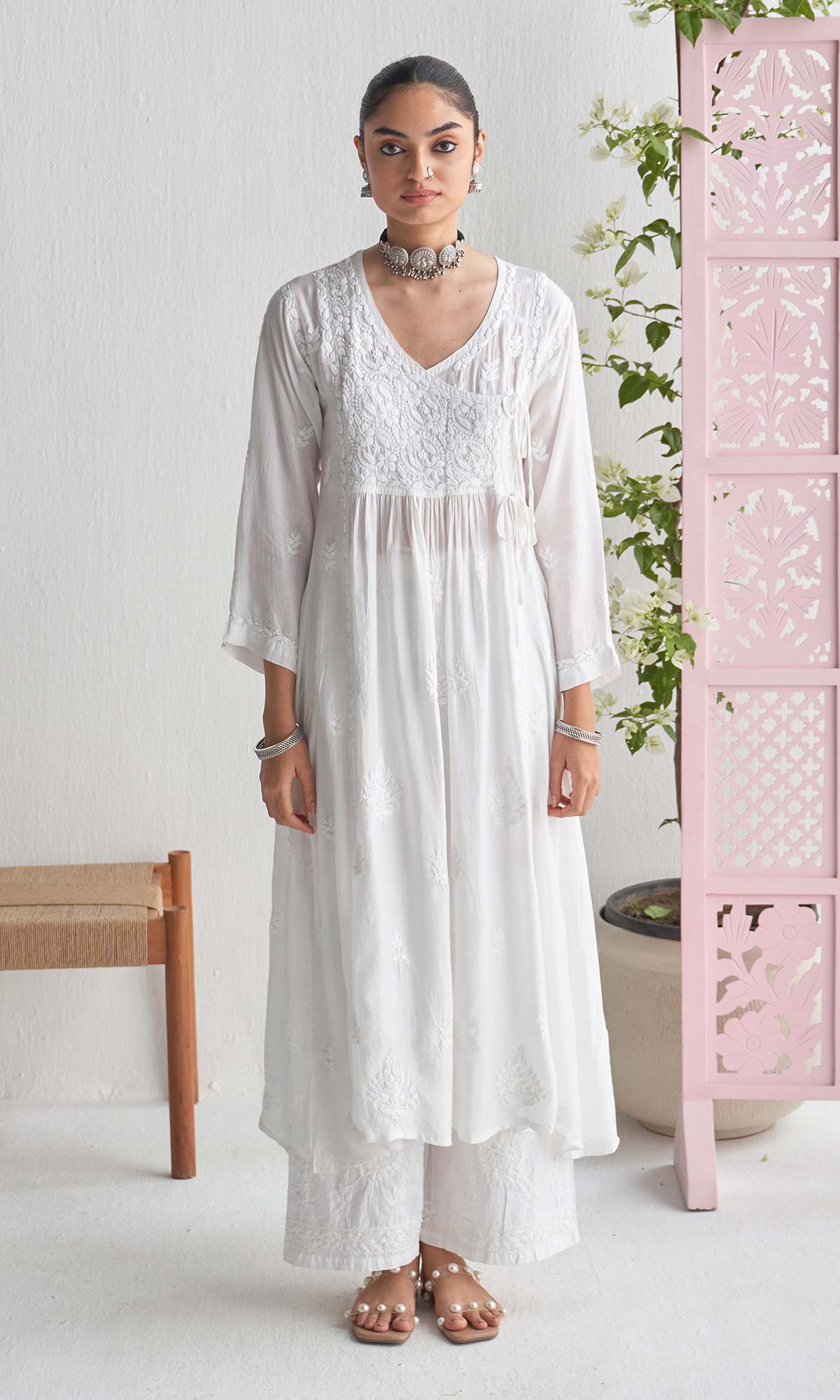Handcrafted Chikankari White Angrakha