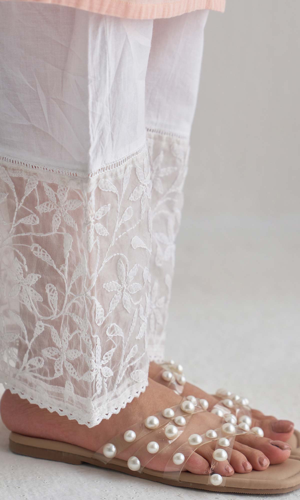 Handcrafted Chikankari Peach Straight Kurta
