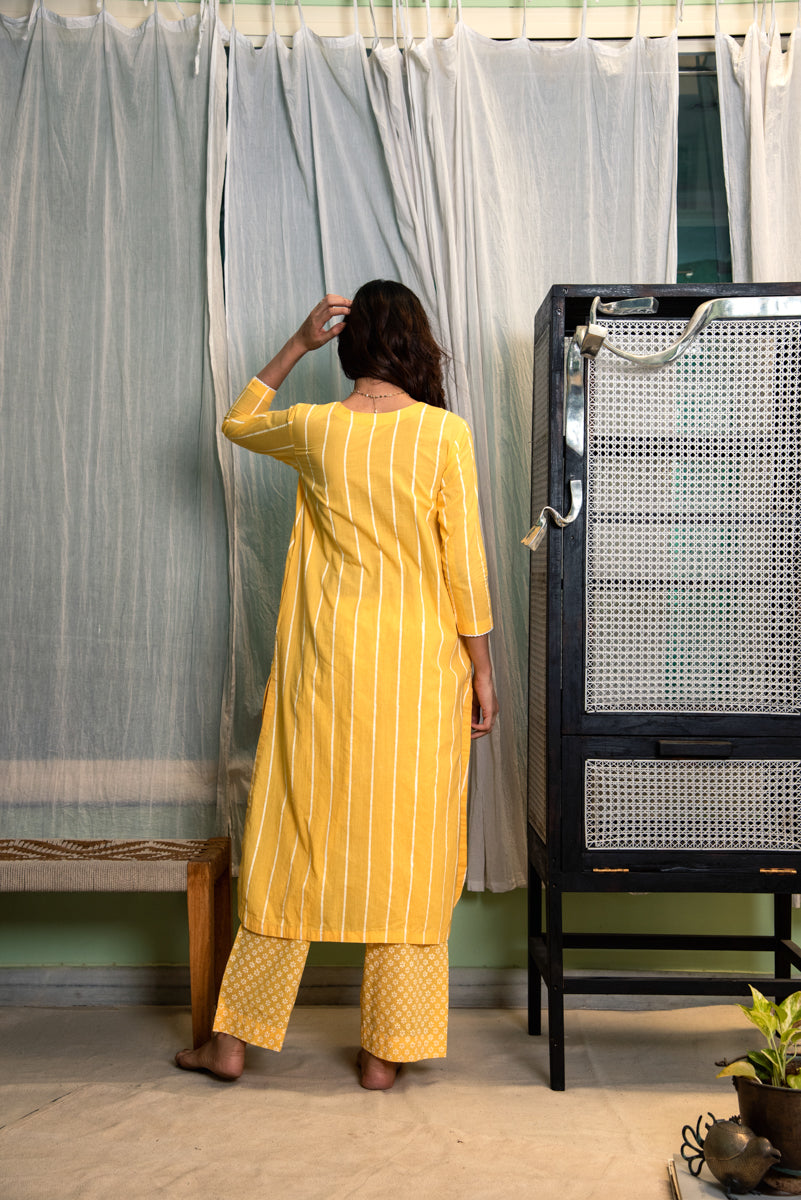 RIDHI SURI DAISY SUNSHINE YELLOW KURTA WITH PALAZZO - SET OF 2