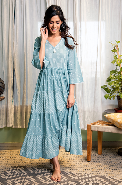 RIDHI SURI DAISY POWDER BLUE DRESS